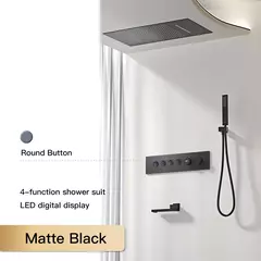 Sistema de chuveiro de bronze preto de luxo wall-mounted led display digital design frio & quente duplo-controle de 4 funções torneira de chuveiro de teto - loja online