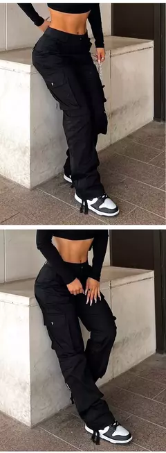 Calça jeans larga de cintura alta feminina, calça cargo cinza, calça larga, moda casual, bolsos múltiplos, estilo de rua Hip Hop, mãe, vintage, verão