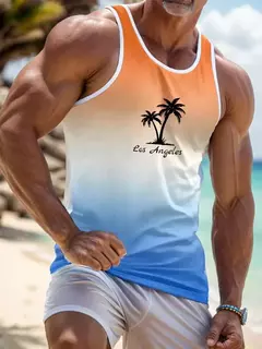 Camisola regata sem mangas estilo havaiano masculina, top casual diário, moda praia ao ar livre, gola redonda, verão, novo, 2022
