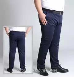 Calça de vestido reto grande para homens, alta esticada, escritório, preta, azul, cinza, calças de terno formal, plus size, 52, 50, 48, 46 - loja online