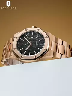 Imagem do Sapphero ouro rosa para homens relógios octagonais 30m relógios à prova dwaterproof água relógio de quartzo masculino negócios moda relógios para homem watche