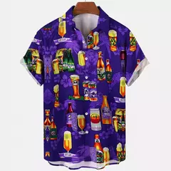 Camisa Retro de Cerveja Masculina Estampada 3D, Padrão para Beber Natal, Engraçado Street Top, Casual Manga Curta, Blusa de Botão, Roupas - comprar online