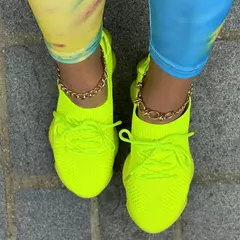 Imagem do Tênis respiráveis para mulheres, Formadores de tecido de malha, Calçado feminino com renda, Sapatos confortáveis, Nova moda, 2024