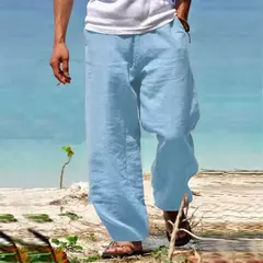 is japoneses informales de verano para hombre, Pantalón recto, holgado, transpirable, de playa, para hombre - loja online