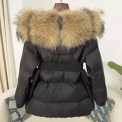 Oftbuy 2024 jaqueta de inverno feminina gola de pele de raposa natural real com capuz grosso quente 90% pato branco para baixo casaco feminino streetwear casual
