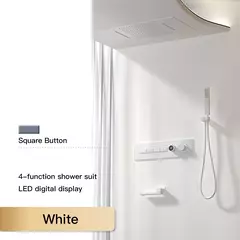 Sistema de chuveiro de bronze preto de luxo wall-mounted led display digital design frio & quente duplo-controle de 4 funções torneira de chuveiro de teto - comprar online