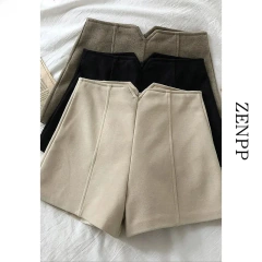 Shorts de lã emagrecedor de cintura alta feminino, versáteis, perna reta, perna larga, calça casual, novo, outono, inverno, 2023 - Wolf Magazine