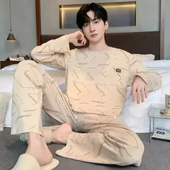 Pijama de algodão de duas peças masculino, calça de manga comprida, traje caseiro, estudante e adolescente, novo outono - comprar online