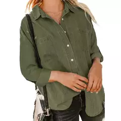 Camisa jeans feminina solta, bolso duplo, manga comprida, jaqueta casual versátil, primavera e outono, nova, 2024 - comprar online