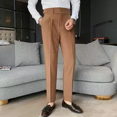 Imagem do Homens estilo britânico ternos calças novo masculino sólido calças de cintura alta alta qualidade formal magro ajuste negócio casual terno calças