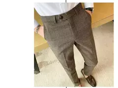 Calça xadrez listrada masculina, calça justa, social, de negócios, casamento, noivo, nova moda, alta qualidade, 2024