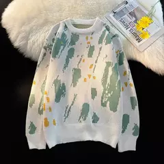 Imagem do Camisola estampada retrô angustiada masculina, streetwear de hip hop, macacão de Natal masculino, roupa Y2K, moda outono