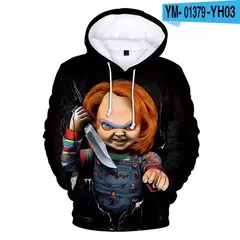 Chucky-Homens 3D Full-Print Hoodies Filme de Terror, moletom Hoodie, Traje Cosplay, Streetwear, Unisex, Nova Moda, 2024