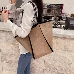 Bolsa de malha de grande capacidade feminina, pacote viagem praia, bolsa de ombro única, bolsa feminina, design Hollow Out, moda na internet