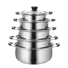 Panelas multiúso de aço inoxidável, Panelas de cozinha anti-magnéticas, Panela de fundo duplo, Panelas de indução antiaderente, 5pcs por conjunto