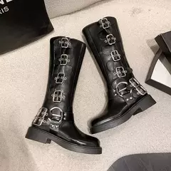 Botas de plataforma alta para mulheres, calçado de motocicleta, salto baixo, pu - Wolf Magazine