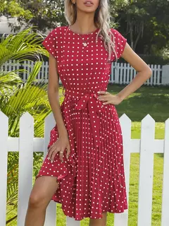 Benuynffy-Vestidos femininos de bolinhas com o pescoço, manga comprida, altura do joelho, camisas, elegante senhora do escritório, cintos, vestido a-line, 2024 - loja online