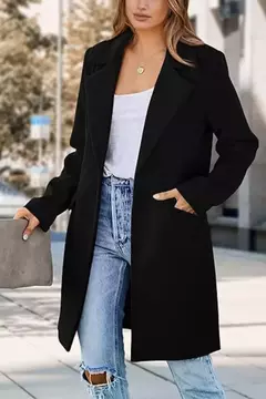 Jaqueta de gola virada para baixo feminina, mistura de lã, casacos longos, casacos femininos, roupas de inverno - comprar online