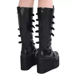Marca de design feminino cunhas salto alto coxa botas altas moda preto plataforma botas femininas 2022 gótico cosplay sapatos mulher mujer na internet