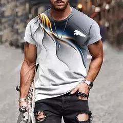 T-shirt estampada em gradiente masculino, camisa de manga curta, roupa casual ao ar livre, tamanho grande, moda street, 2024 na internet
