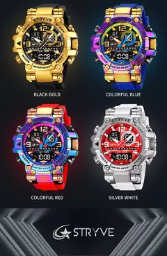 STRYVE-Homens resistente ao choque esporte relógios, relógio de pulso impermeável, LED alarme, cronômetro, relógio militar, 50m, 8025 - comprar online
