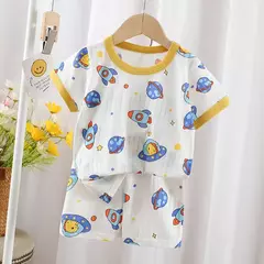 Conjunto de pijamas com estampa de dinossauro para meninos e meninas, camiseta e shorts infantis, terno infantil, verão, novo, 2 peças - comprar online