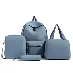 Conjunto de mochila monocromática de grande capacidade para estudantes primários, lancheira impermeável, bolsa crossbody para meninos e meninas, moda, 4 peças - Wolf Magazine
