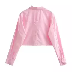 TRAF-Top feminino de manga comprida, blusas de botão, branca e rosa, camisa casual para o verão, 2024