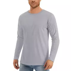 Camiseta com protetor solar UV masculina, manga comprida, gola redonda, caminhada ao ar livre, pesca, tops de secagem rápida, cor sólida, UPF50 +