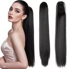 Peruca de rabo de cavalo longo e reto sintético de 24 polegadas, somente feminina – peruca volumosa estilo clipe de garra natural, adequada para uso diário - comprar online