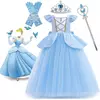 Cinderela cosplay traje crianças roupas para meninas lantejoulas vestido de princesa com luvas de coroa festa de aniversário vestido de baile 3-10 anos