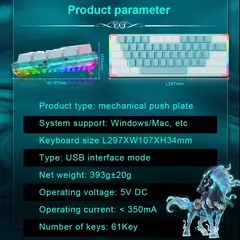 E-YOOSO Z11T USB com fio, teclado de jogos mecânico, azul, vermelho, chave 61 teclas, gamer, russo, brasileiro, português para computador portátil na internet