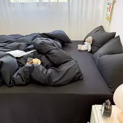 Soft lavado algodão roupa de cama Set, Duvet Cover, fronha e lençol, Home Bedclothes, cama preta - comprar online