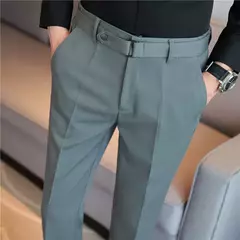 Calça formal masculina estilo britânico, monocromática, fina, casual, de negócios, escritório, social, calça de tornozelo, streetwear, alta qualidade - Wolf Magazine