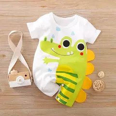 Crocodile Bodysuit de meninos e meninas, algodão impresso 3D, confortável, casual, manga curta, bebê, fofo, verão - Wolf Magazine