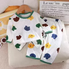 Conjunto de roupas domésticas de algodão puro para crianças, pijama fino para meninos e meninas, roupas com ar condicionado, manga três quartos, 2024, novo - Wolf Magazine