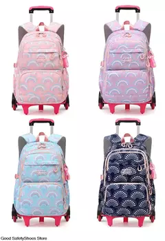 Rolling School Bags for Girls, Mochila impermeável para crianças com rodas, Trolley Luggage Back Pack, Ensino médio na internet