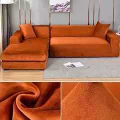 Imagem do Tampa de veludo grosso do sofá para a sala de estar, tampa elástica, sofá de canto em forma L, estiramento, 1,2, 3,4 Seater