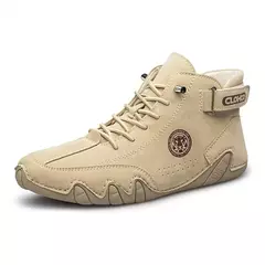 CLOHOO-Botas de couro confortáveis masculinas, solas macias, sapatos britânicos