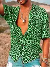 Camisa estampada de leopardo masculina, botão havaiano de manga curta diária, roupa casual confortável, novo, 2024