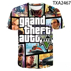 Imagem do 3D Grand Theft Auto imprimindo camisetas para homens e mulheres, camiseta gráfica do Game Gta 45, tops de mangas curtas, camisetas para crianças, verão, novo