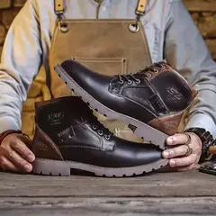 Botas masculinas de couro genuíno moda casual sapatos de couro estilo britânico botas masculinas sapatos de alta qualidade para homens 2024 botines - comprar online