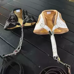 Imagem do Preto cáqui cão arnês colete e trela conjunto de luxo pet cinta andando coleira chumbo colete para filhote de cachorro animal schnauzer chihuahua