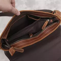 NZPJ-Bolsa de ombro de couro marrom para homens, bolsa mensageiro de couro, camada superior retro, cavalo louco artesanal, arquivo A4, novo