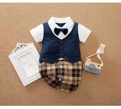 Bodysuit de algodão confortável para meninos e meninas, manga curta, bonito vestido de festa, roupas de bebê, verão, 0-18m na internet