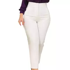 Calças femininas de cintura alta plissadas de bolsos, calças de perna reta, cor sólida, nono comprimento - comprar online