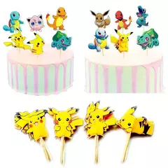 Topper de bolo pokémon, figura de anime, festa de pikachu, feliz aniversário, decoração de bolo pokémon, suprimentos, presente para crianças - loja online
