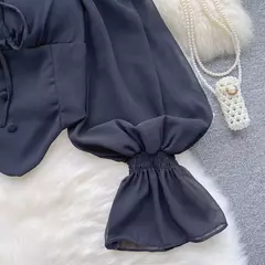 SINGREINY-Blusa Chiffon de Manga Flare para Mulheres, Tops Ruffle, Cintura Elástica Sólida, Halter Backless, Slim Ladies, Harajuku Sexy Blusa Curta