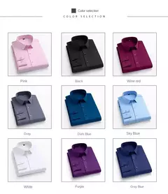 Camisa elástica de manga comprida masculina, camisa gola alta, sem engomar, vestido de negócios, traje profissional de trabalho na internet