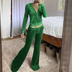 Suéter de veludo veludo de 2 peças para mulheres, calças largas, agasalho slim fit, capuz casual com zíper, jaqueta vintage, moletom - comprar online